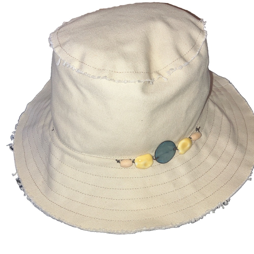 j McLaughlin Canvas Bucket Sun Hat S/M Beige Boho Chic